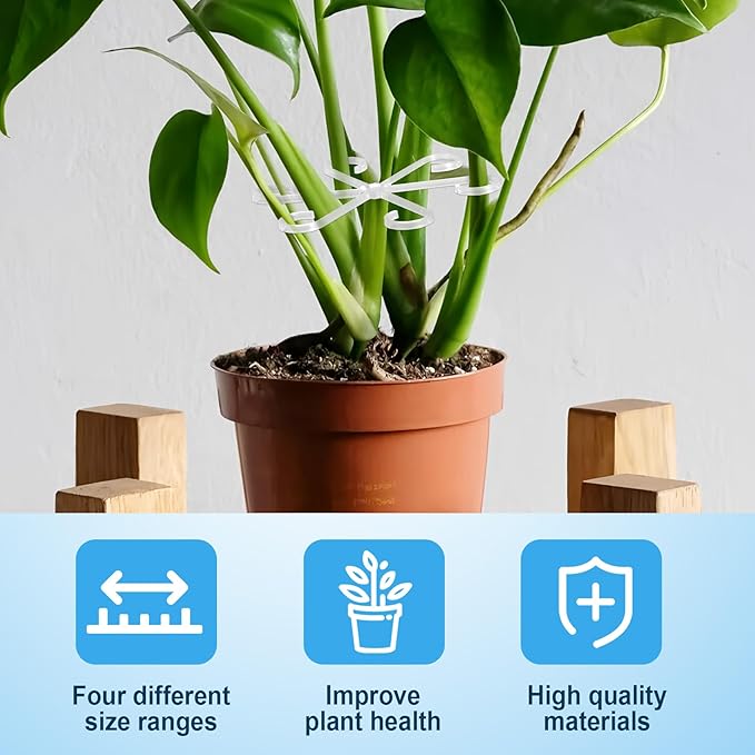 8pcs Plant Stem Support, Plastic Plant Stem Holder for Climbing Plants, 4 Sizes Reusable Houseplant Support Stakes for Orchids Peonies Marigolds Tomatoes Saplings Indoor Outdoor Use- Clear