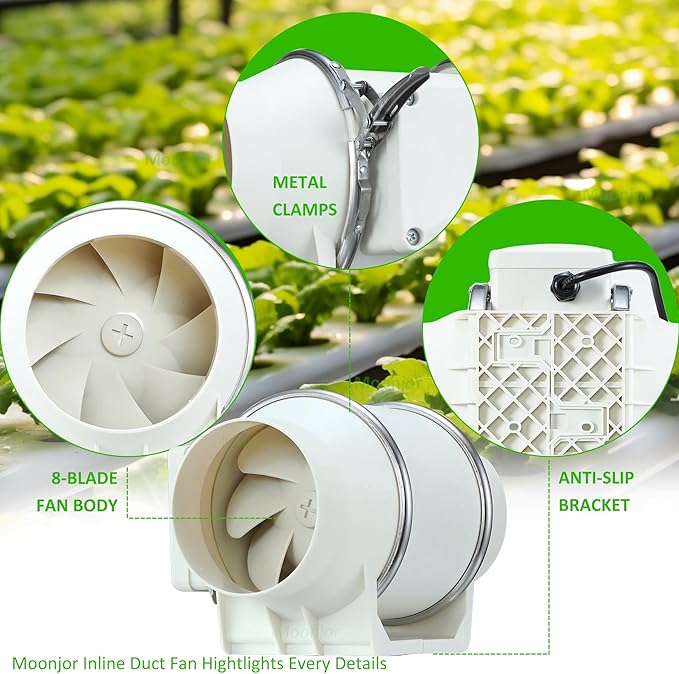 4inch Inline Duct Fan, Inline Ventilation Exhaust Fan, 120 CFM Duct Intake Extractor Fan for Vent Bathroom, Kitchen, Grow Tent, Hydroponics, 3D Printer