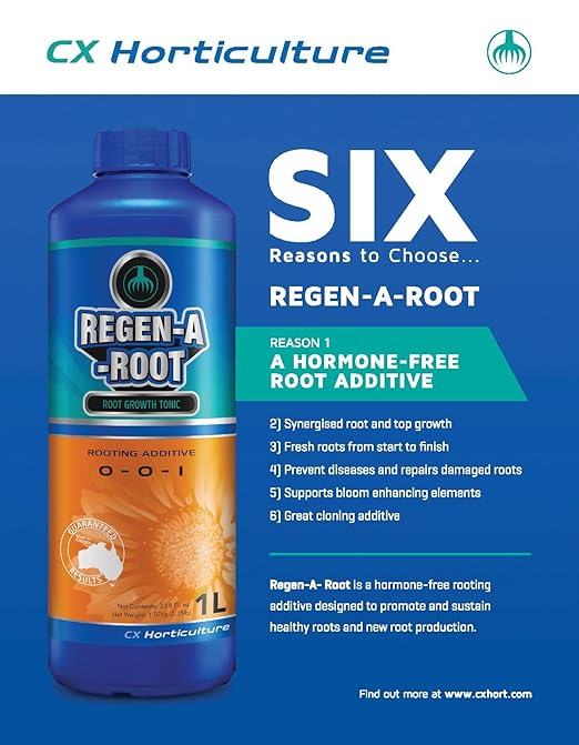 CX Horticulture Regen-A-Root 1 Liter | Hormone-Free Root Stimulator for Plants | Promotes Explosive Root Growth in Vegetative & Flowering Stages | Hydroponic, Soil & Coco Compatible (0-0-1)