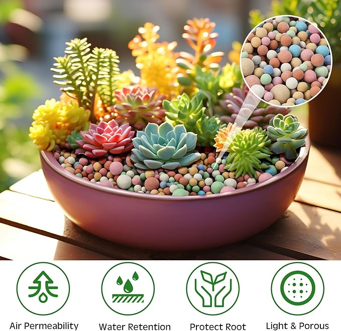 5.5 LBS Leca Clay Pebbles for Plants, Expanded Clay Balls Multi Color, Lightweight Hydroponics Growing Media for Succulents Orchids Aquaponics Drainage Potting Mix Decoration(3-10 mm)