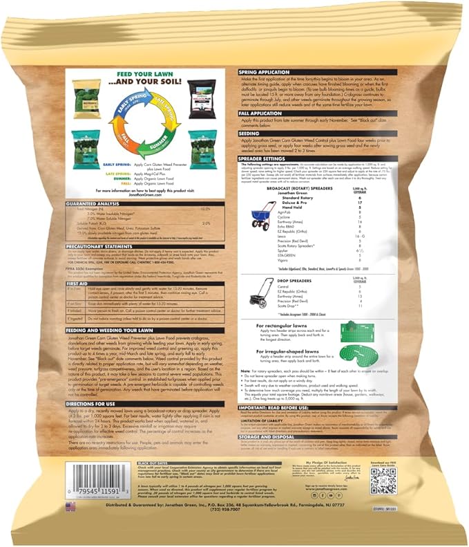 Jonathan Green 11591 Corn Gluten Lawn Fertilizer, 10-0-2 Formula, 5,000-Sq. Ft. Coverage - Quantity 1