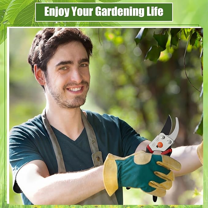 2 Pcs Garden Tool Set - Heavy Duty Pruning Shears & 2-in-1 Hoe Cultivator for Weeding, Digging & Trimming, 5/8-inch Cut Capacity Clippers Gardening Hand Tools for Home and Raised Bed