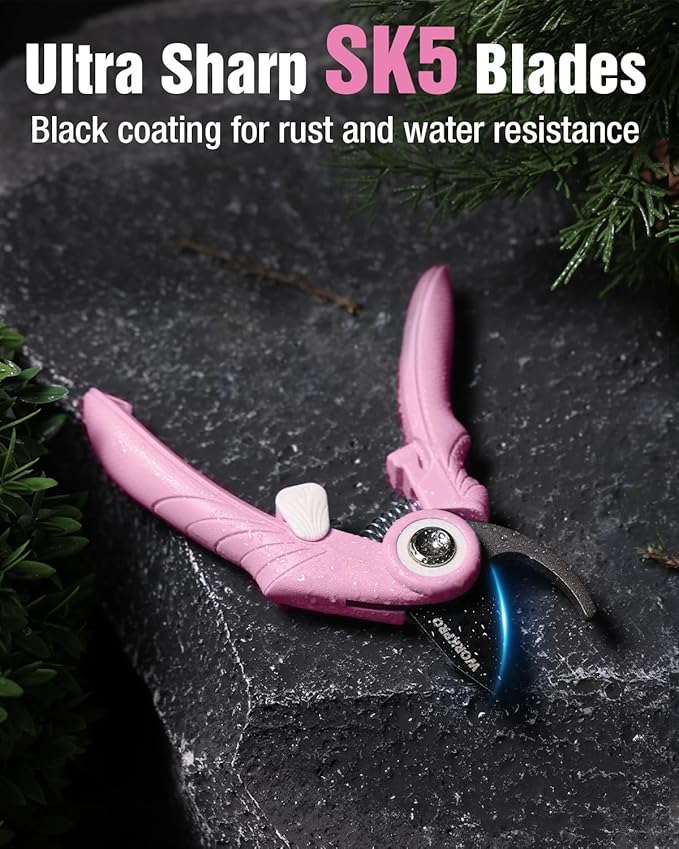 WORKPRO 6.9" Bypass Pruning Shears, Gardening Scissors with Sharp SK5 Steel Blade, Handheld Garden Floral Clippers for Rose, Plants, Flowers, Fruits Trees, Gardening Gifts for Women & Men, Pink