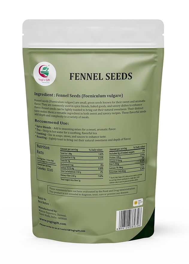 Fennel Seeds 1 LB, 100% Pure & Natural Whole Fennel, Premium Quality Spice for Cooking & Tea, Fresh & Aromatic - By Yogi’s Gift®