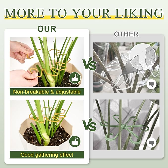 Monstera Plant Support 3 Pack, Plant Supports for Indoor Plants, Metal Plant Stem Holder Large Plant Support Ring Unique Design for Climbing Plants Stem Stabilizer Growth Accessories (Gold)