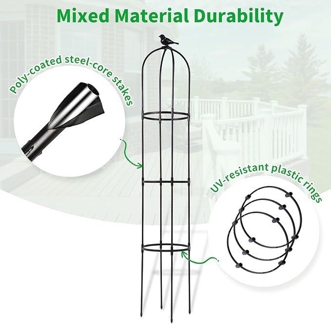 Lalahoni Garden Trellis for Climbing Plants Outdoor, 6 feet Tall Garden Obelisk Trellis Climbing Plant Support Potted Vine Flower Rose Clematis Vegetable Pea Bean Cucumber Trellis Raised Bed, 2 Pack