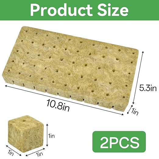 Halatool 100PCS 1 Inch Rockwool Cubes - Rock Wool Seed Starter Plugs for Seedling Starter, Hydroponic Gardening, Soilless Cultivation & Plant Cloning (2Sheets)