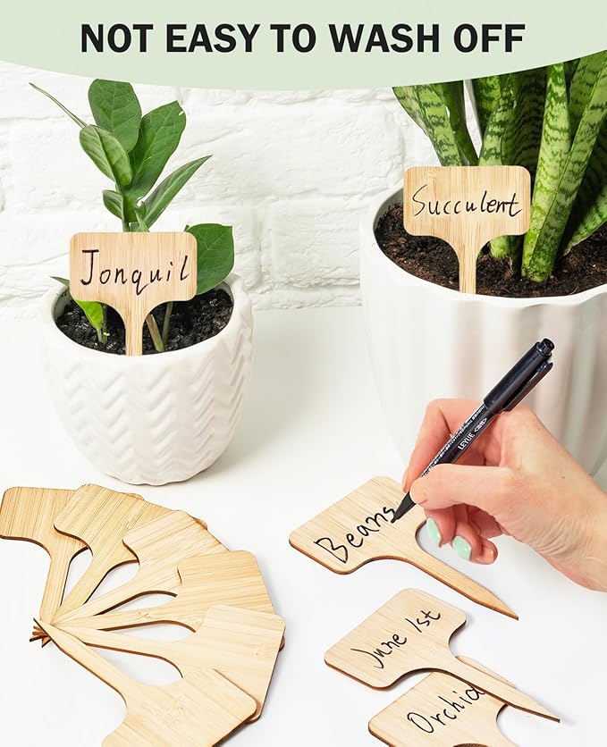 Homenote Bamboo Plant Labels 100Pcs Plant Tags for Seedling T-Type Tags for Plants Outdoor Garden Markers Vegetable Seedling(2.36 * 4“)