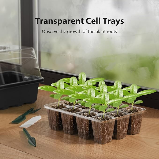 Seed Starter Tray, 20PCS Seed Starter Kit, Seedling Starter Trays with Heightened Lids for Seed Staring, Indoor Gardening Plant Germination Trays (12 Cells per Tray) Black