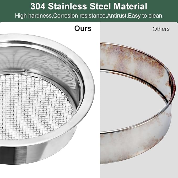 Soil Sifter Garden Soil Sieve Stainless Steel Sieve Set, with 3 Interchangeable Filter Mesh-3,6,9mm Sieve for for Dirt, Sand, Rock, Filtration, Compost