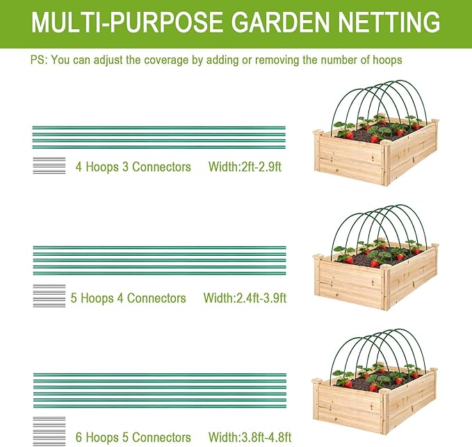 Garden Hoops for Raised Beds - Rust-Free Fiberglass Garden Hoops Support with Clips, DIY Plant Support Stakes for Garden Netting, Shade Cloth, Frost Protection and Plant Covers, 25-Pack