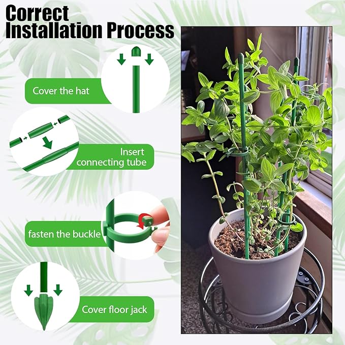 10pcs Plant Stakes for Indoor Plants, 15 inch Garden Orchid Sticks Extended to 3ft 4ft 5ft Plant Suport Stakes with Clips for Indoor Monstera Tomato Orchid Potted Plants Flower