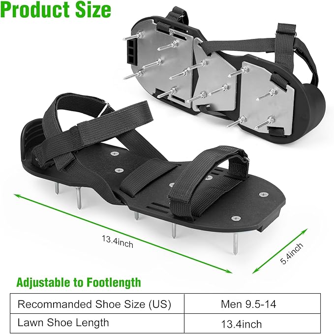 Lawn Aerator Shoes for Grass - Pre-Assembled Grass Aerator Shoes for Lawn - Soil Yard Aerator Tool for Aerating Patio Garden, Black, Large Size