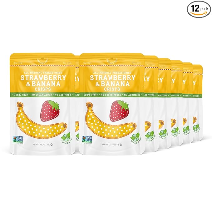 Nature’s Turn Freeze-Dried Strawberry Banana Crisps – Healthy, Gluten-Free, Crispy & Delicious, Plant-Based Snack, Ideal for Cereal, Smoothies, School Lunches, & On-the-Go, Bags of 12 (0.53 oz Each)