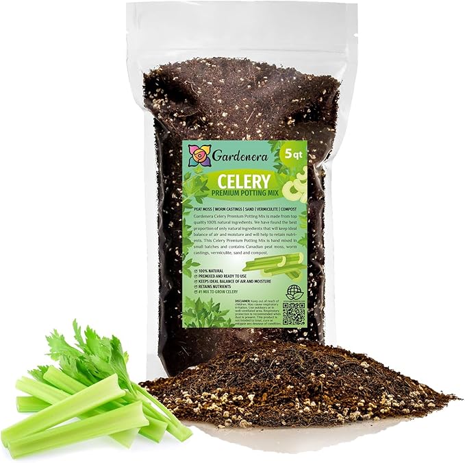 GARDENERA Premium Celery Potting Soil Mix - Optimal Nutrient-Rich Blend for Thriving and Crisp Celery Plants - 5 Quart