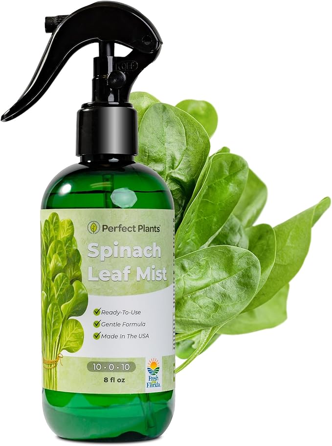 Spinach Leaf Mist Fertilizer by Perfect Plants | Liquid Plant Food Spray for Indoor and Outdoor Potted Vegetable Gardens | Balanced NPK Nutrients (8 fl oz)