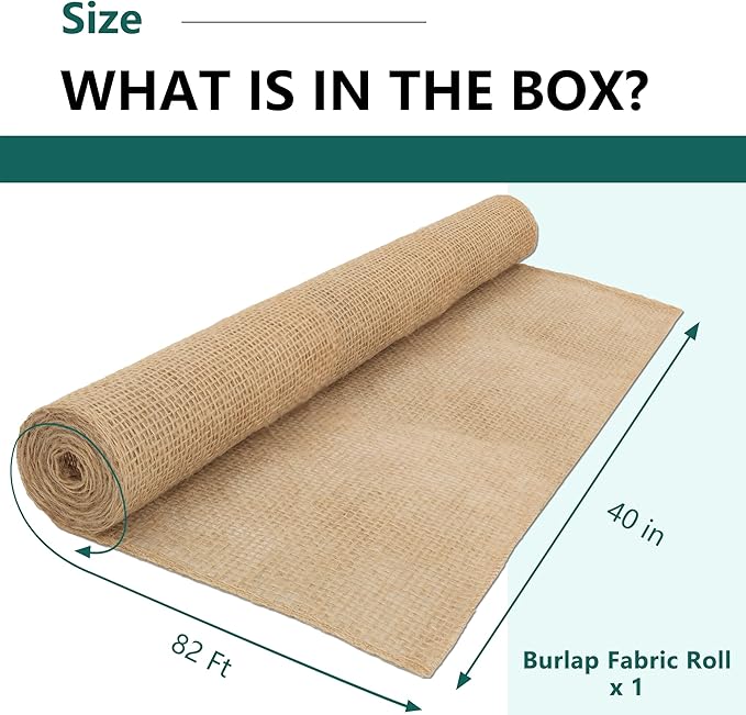 Nature Burlap Fabric Roll 40 inch x 82 Ft, Burlap Tree Wraps Trunk Protector, Winter Frost Plant Blankets Cloth, Landscape Weed Barrier Fabric, Erosion Control Blankets, DIY Garden Raised Bed Liners