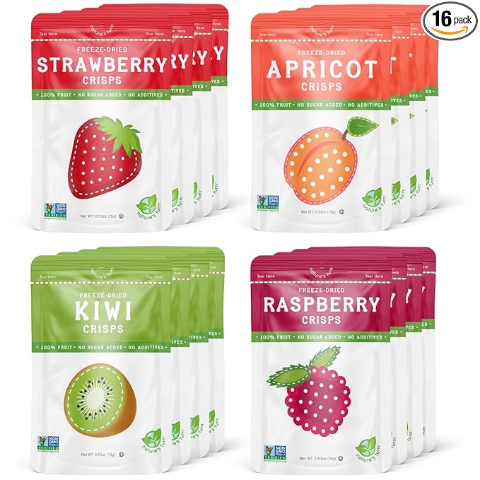 Nature’s Turn Freeze-Dried Fruit Crisps – Healthy, Gluten-Free, Crispy & Delicious, Plant-Based Snack, Ideal for Cereal, Smoothies, School Lunches, & On-the-Go, Sour Variety, Bags of 16 (0.53 oz Each)