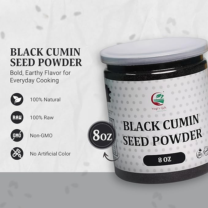 Yogi's Gift Black Cumin Seed Powder 8 oz, Ground Nigella Sativa, Kalonji, Comino Negro en Polvo for Cooking, Smoothies, and Natural Flavor Boost, Long-Lasting Aroma