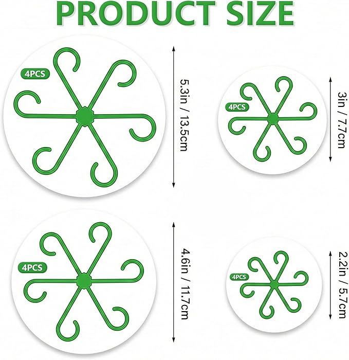 16PCS Plant Stem Support for Indoor Plants, Climbing Houseplant Stem Supports, 4 Sizes Reusable Clips for Monstera, Orchid & Pothos, Climbing Stem Holders (Green)