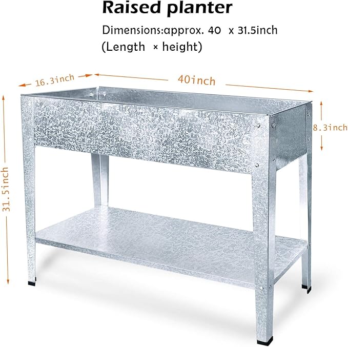 Galvanized Raised Garden Bed for Vegetables Elevated Planter Box with Legs Outdoor Patio Apartment Herb Container Metal