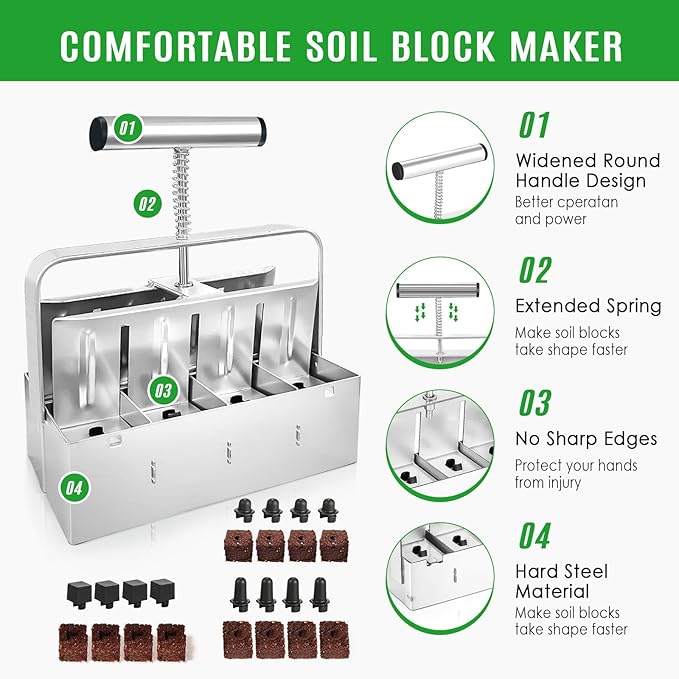 8 Cell Soil Blocker for Seeds Starting, 2 inch Manual Soil Block Maker, Seeds Blocker, Durable Seeds Block Maker, Soil Blocking Tool, Soil Blocker Kit