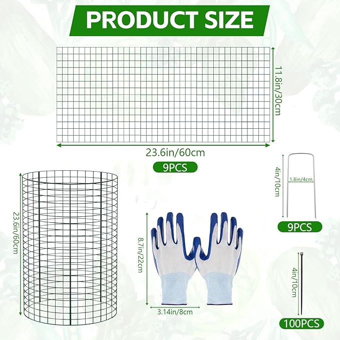 9 Packs 24"x 12" Large Wire Plant Protectors Cages to Keep Animals Out,3 Pcs Mesh Plant Cage Chicken Wire Cloche with Ground Stakes Nylon Ties Protect Plants,Shrubs,Vegetables,Garden Cloche(Set of 3)
