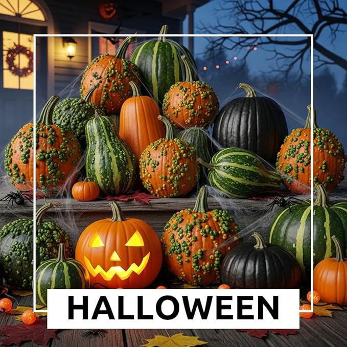 Pumpkin Seeds for Planting (10 Seeds) - Exotic Black Kat Pumpkin – Deep Black, Smooth-Skinned Pumpkins – Rare Decorative Variety for Fall Gardens, Halloween Displays & Autumn Décor