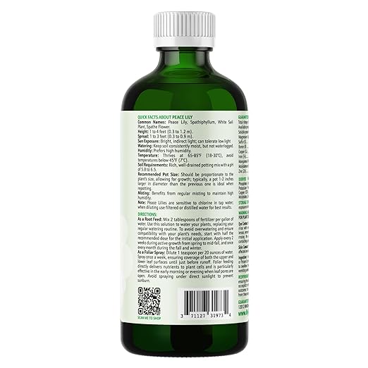 Peace Lily Fertilizer: 3-1-2 Liquid Fertilizer with Essential Micronutrients - The Ultimate Food for Spathiphyllum, Perfect for Indoor Plants (32 OZ)