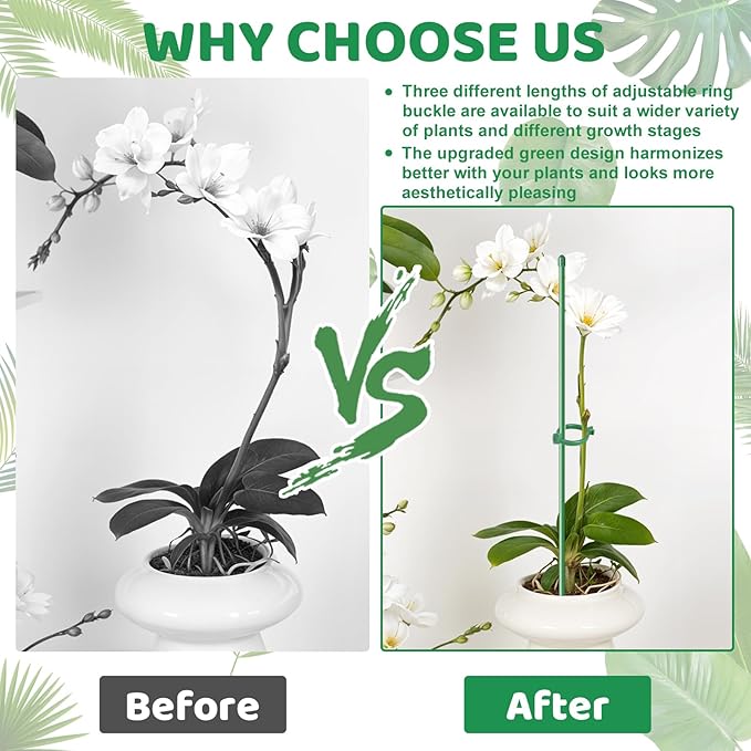 18Pcs Plant Stakes,16inch & 12inch Adjustable Plant Support Stake Plant Sticks for Indoor Outdoor Green Poles with Rings Clips & Ties for Potted Plants Monstera Tomato Orchid Flower