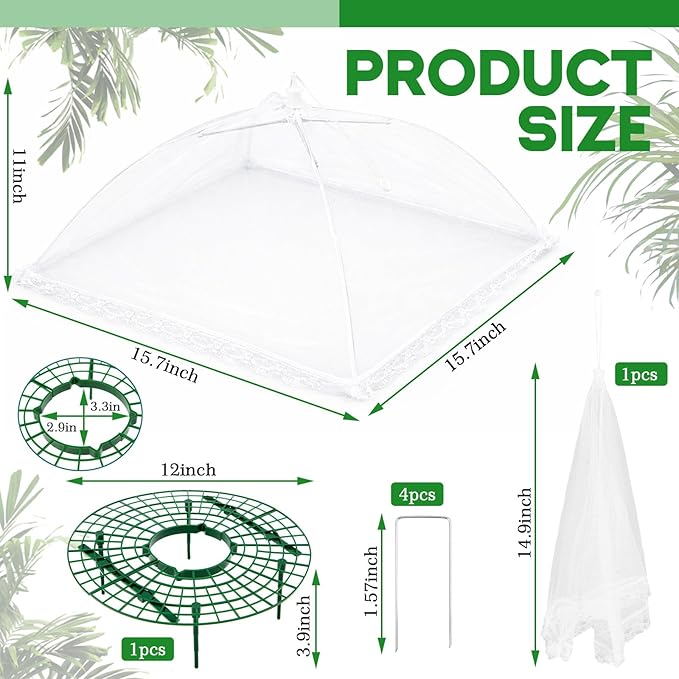 12 Sets Round Strawberry Plant Support with Mesh Plant Cover, Strawberry Growing Kit with Iron Nails for Garden Vegetables Keep Berries Clean