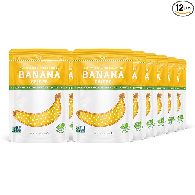 Nature’s Turn Freeze-Dried Banana Crisps – Healthy, Gluten-Free, Crispy & Delicious, Plant-Based Snack, Ideal for Cereal, Smoothies, School Lunches, & On-the-Go, Bags of 12 (0.53 oz Each)