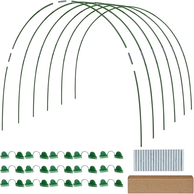 Garden Hoops for Raised Beds - Rust-Free Fiberglass Garden Hoops Support with Clips, DIY Plant Support Stakes for Garden Netting, Shade Cloth, Frost Protection and Plant Covers, 25-Pack