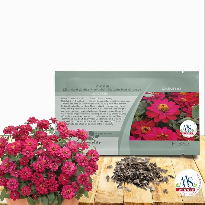Outsidepride Zinnia Seeds – 50pcs Annual Zinnia Hybrida Profusion Double Hot Cherry Seeds for Planting Outdoors, Ideal for Garden Beds, Pollinator & Cut Flower Gardens, Low Maintenance (AAS Winner)