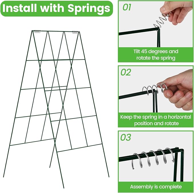 Foldable Cucumber Trellis - 2 Pack, A-Frame Garden Trellis 46" L x 18" W, Steel Climbing Plants Support Raised Bed Trellis with Twist Ties & Plant Bags for Climbing Plants Outdoor