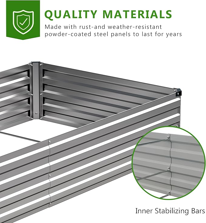 Easllre 2PCS 7x3x1ft Galvanized Raised Garden Bed Kit, Galvanized Planter Raised Garden Boxes Outdoor, Large Metal Raised Garden Beds for Vegetables,Silver