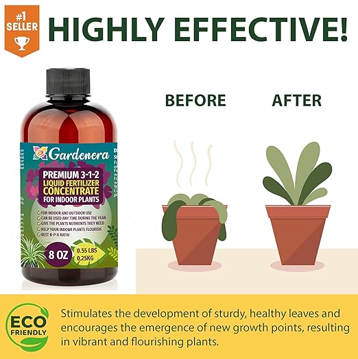 Premium Liquid Snake Fertilizer - 3-1-2 Concentrate for Indoor Plants and Flowers by Gardenera - Organic Plant Food - 32oz