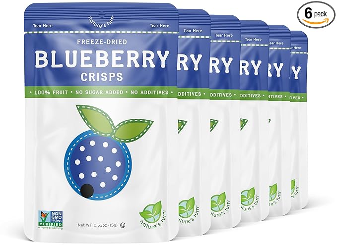 Nature’s Turn Freeze-Dried Blueberry Crisps – Healthy, Gluten-Free, Crispy & Delicious, Plant-Based Snack, Ideal for Cereal, Smoothies, School Lunches, & On-the-Go, Bags of 6 (0.53 oz Each)