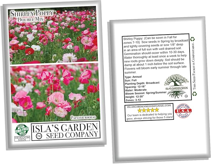 Double Shirley Mix Poppy Seeds for Planting, 3000+ Flower Seeds Per Packet, (Isla's Garden Seeds), Non GMO & Heirloom Seeds, Botanical Name: Papaver rhoeas, Great Poppies for a Gift
