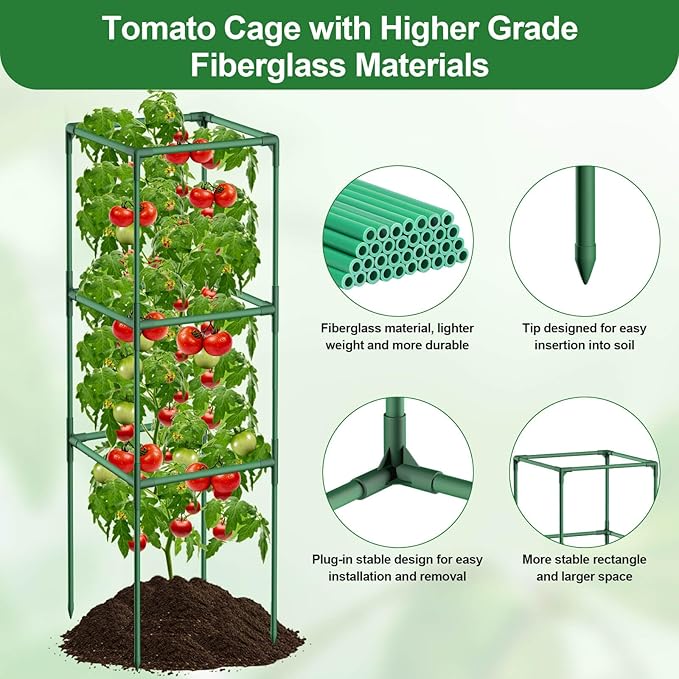 Lezmarket 3 Pack Tomato Cages for Garden, Tomato Trellis for Raised Garden Bed with Plant Clips and Twist Ties for Climbing Plants, 43 inches