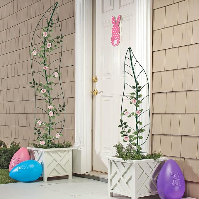 Garden Trellis Plant Support Trellis Green Leaf Trellis Garden Decoration for Climbing Vines Floral Metal Trellis Set of 2（Green）