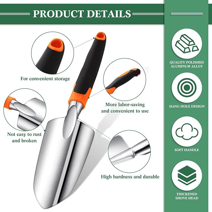 Honoson Garden Hand Trowel Transplant Trowel with Measurements Aluminum Alloy Planting Tools with Rubber Handle Small Gardening Hand Tools Shovels for Gardening Cultivating Transplanting Supplies