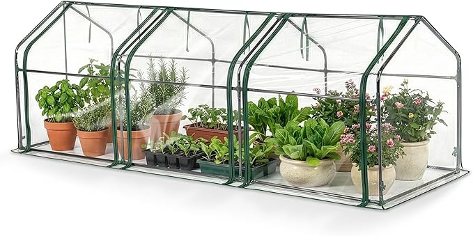 Outvita Mini Greenhouse, Outdoor 9'x3'x3' UV Protected 2-Layer PVC Cover Plant Hot House for Flowers, Seed and Vegetables Protection with Roll-up Zippered Doors for Patio Balcony Backyard