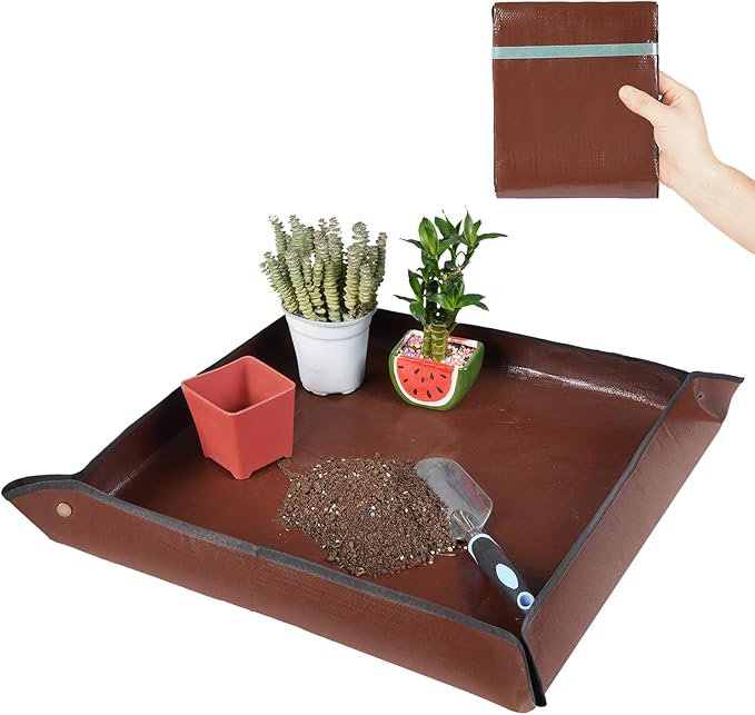 HNXTYAOB 27"x 27" Repotting Mat for Indoor Plant Transplanting and Mess Control Foldable Waterproof Potting Tray-Easy to Clean Gardening Gifts for Plant Lovers