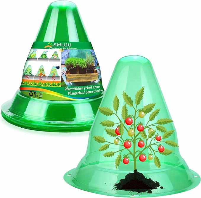 【20 Pieces】 Garden Cloches for Plants, Large Plant Covers Plant Protectors Transparent Bell Jar Cloches to Protect Plants from Birds, Slugs, Frost, Freeze Weather, 10.6" D x 9.5" H, Green (20PCS(Big))