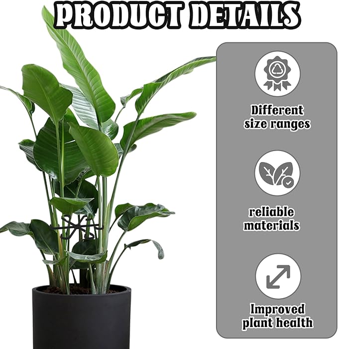 4 PCS Plant Stabilizer for Indoor Plants, 4 Sizes Climbing Houseplant Stem Support, Plastic Plant Climbers Stem Holders Reusable Climbing Plants Stakes for Indoor Outdoor Growth Accessories (Black)