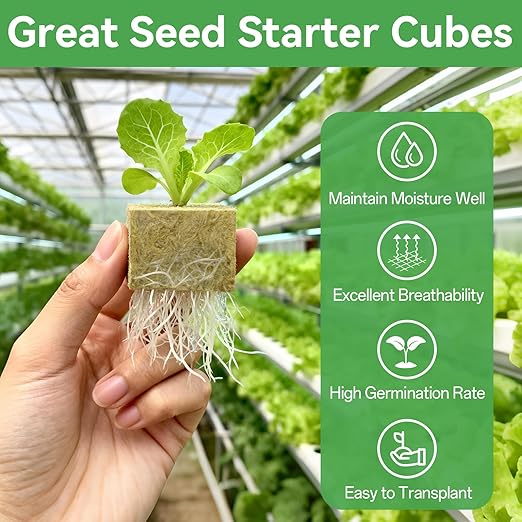 Halatool 200PCS 1 Inch Rockwool Cubes - Rock Wool Seed Starter Plugs for Seedling Starter, Hydroponic Gardening, Soilless Cultivation & Plant Cloning (4Sheets)