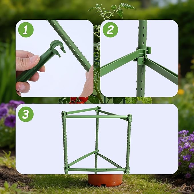 100pcs Garden Stakes Arms for Tomato Cage, Plant Trellis Connectors, Attach 0.43 Inch Dia Tomato Stakes and Plant Stick Supports, 11.8in Plastic Connecting Rod (11mm, No Stake)