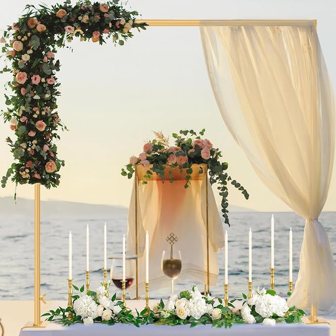 Over The Table Rod Stand with Clamps Adjustable 31"-110'' Length 31"-64" Height Gold Table Balloon Arch Stand with Storage Bag, Metal Decorating Rod Hanging