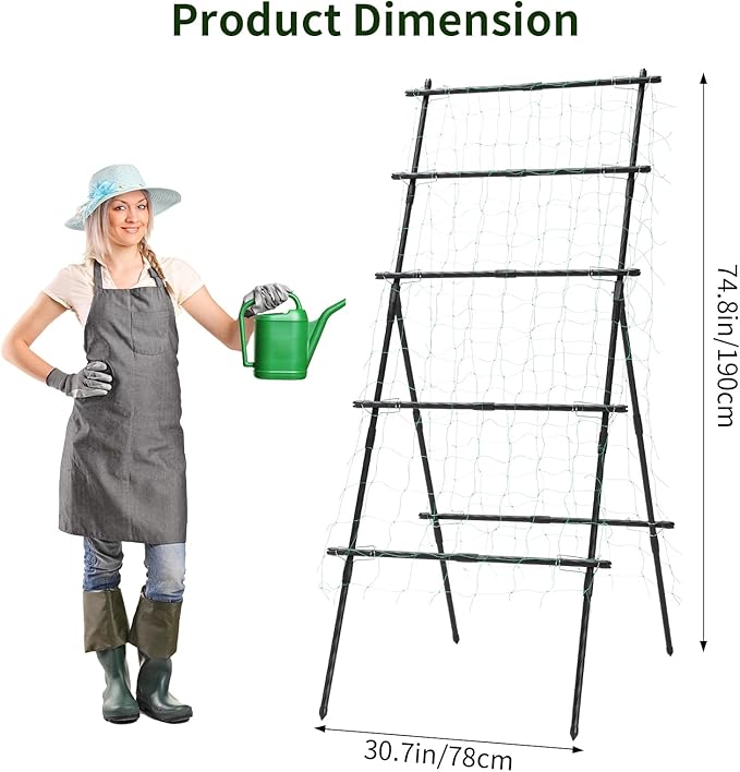 Garden Trellis for Climbing Plants, 6ft Cucumber Trellis for Raised Bed, Pea Grape Vine Tomato Trellis Cattle Panel A Frame Vegetable Plant Support Outdoor for Backyard, Black